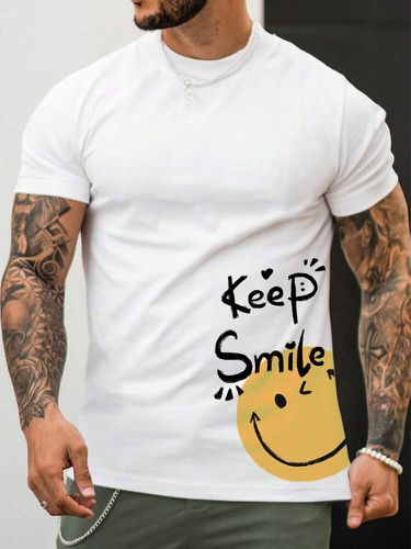 T-shirt à manches courtes et col rond avec slogan souriant imprimé sur le côté, hiver - Newchic - Modalova