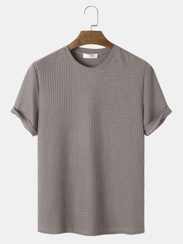Mens Plain Texture Knitted Waffle Short Sleeve T-Shirt - ChArmkpR - Modalova