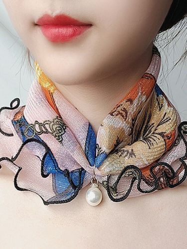 Vintage élégant pendentif perle artificielle sertissage imprimé multifonctionnel Dacron collier écharpe hautement élasti - Newchic - Modalova