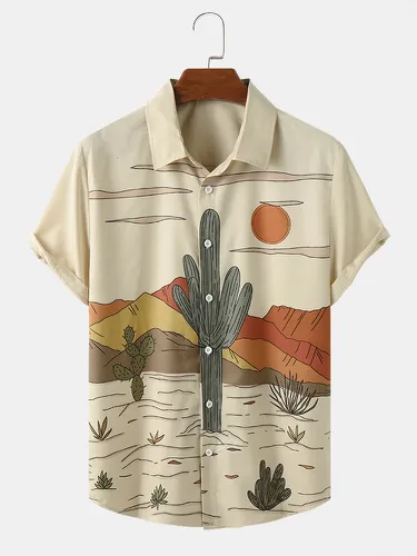 Chemises boutonnées à manches courtess Cactus Desert Landscape Print - ChArmkpR - Modalova