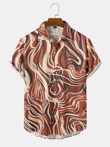 Mens Wave Striped Printed Casual Short Sleeve Shirts - ChArmkpR - Modalova