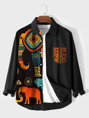 Chemises à manches longues en patchwork à imprimé éléphant géométrique ethniques - ChArmkpR - Modalova