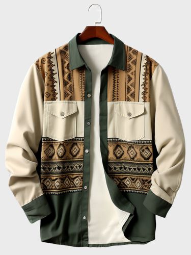 Chemises à manches longues avec poche à rabat et imprimé géométrique ethniques, hiver - ChArmkpR - Modalova