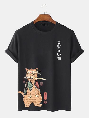 T-shirts à manches courtes de style japonais imprimé chat guerrier carpes - ChArmkpR - Modalova