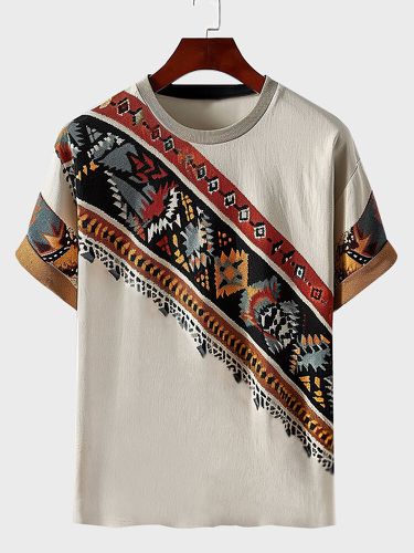 S ethnique Colorful imprimé géométrique Patchwork manches courtes T-Shirts hiver - Newchic - Modalova