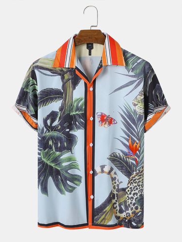 Mens Tropical Animal Print Contrast Trim Short Sleeve Shirts - Newchic - Modalova
