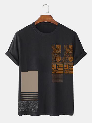 T-shirts à manches courtes et col ronds, imprimé ethnique géométrique mélangé - Newchic - Modalova