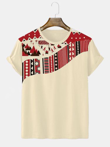 T-shirts à manches courtes et col ronds à imprimé géométrique ethnique hiver - Newchic - Modalova