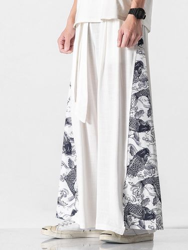 Pantalon ample décontracté en patchwork imprimé carpes - Newchic - Modalova