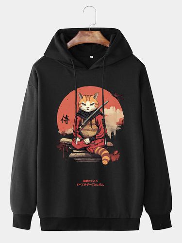 Sweat à capuche à manches longues avec cordon de serrage, guerrier japonais, imprimé chat, hiver - ChArmkpR - Modalova