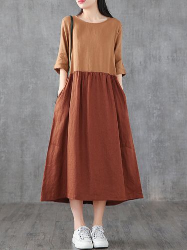Solid Patchwork Short Sleeve Plus Size Casual Dress - ZANZEA - Modalova