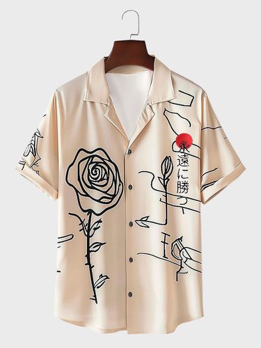 Chemises décontractées à manches courtes avec col à revers imprimé roses japonaisess - Newchic - Modalova