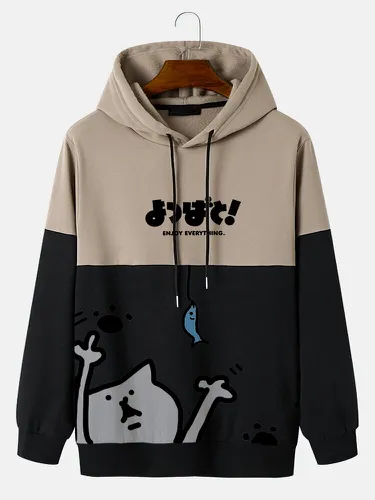 Sweat à capuche avec cordon de serrage, dessin animé japonais, imprimé chat et poisson, Patchwork, hiver - ChArmkpR - Modalova