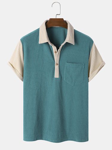 Mens Contrast Patchwork Texture Preppy Short Sleeve Golf Shirts With Pocket - ChArmkpR - Modalova