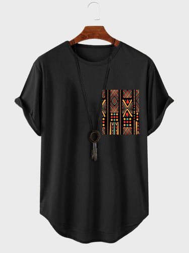 S Colorful T-shirts à manches courtes à ourlet incurvé et imprimé géométrique ethnique - Newchic - Modalova