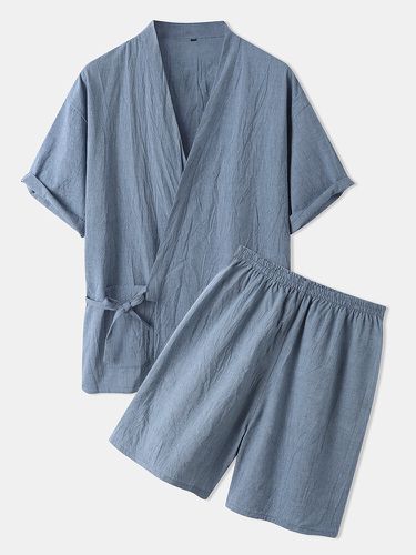 Ensembles de vêtements de détente pour kimono à la maison en coton 100 % sur le côté de la cravate de couleur unie pour - Newchic - Modalova
