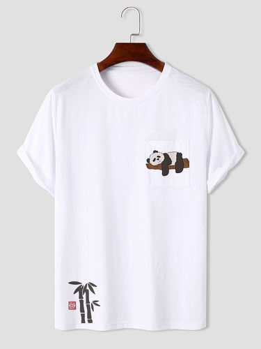 T-shirts à manches courtes à poche imprimée en bambou chinoiss Panda - ChArmkpR - Modalova