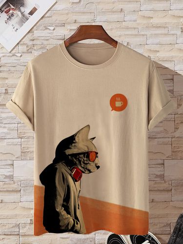 T-shirts décontractés à manches courtes et col ronds avec imprimé de figurine de chat - Newchic - Modalova