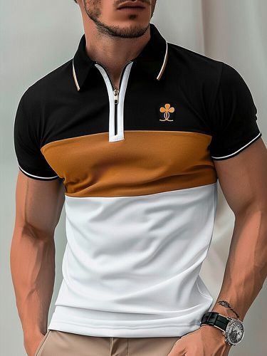 Chemises de golf à manches courtes et demi-fermeture éclair en patchwork de blocs de couleurss - Newchic - Modalova