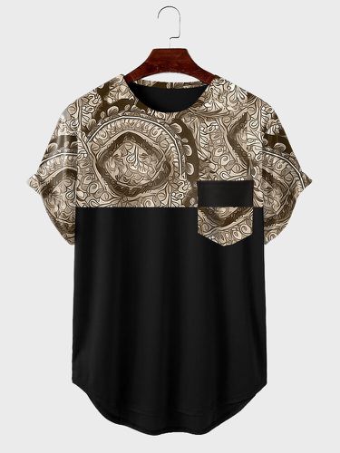 T-shirts à manches courtes et col ronds, motif ethnique patchwork, ourlet incurvé - Newchic - Modalova