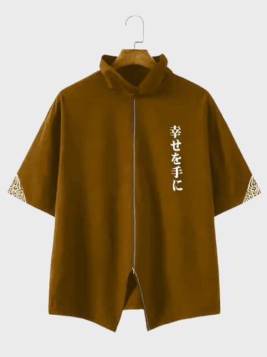 T-shirts à manches courtes avec ourlet fendu et imprimé géométrique japonaiss - Newchic - Modalova