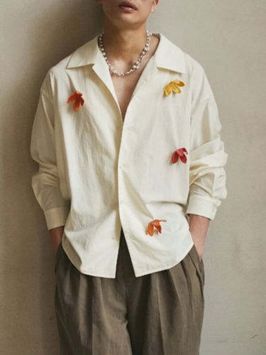 Chemise à manches longues à col à revers avec texture de décoration florales - INCERUN - Modalova