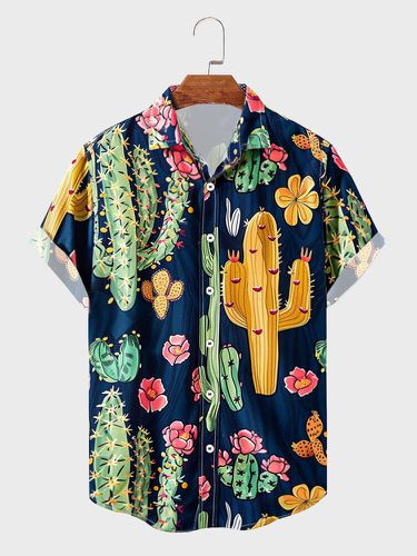 Chemises décontractées à manches courtes et col à revers imprimé cactuss - Newchic - Modalova