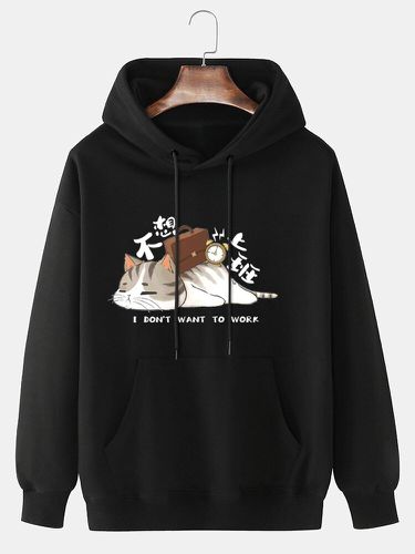 Sweat à capuche avec cordon de serrage et poche kangourou imprimé avec slogan de chat de dessin animés - ChArmkpR - Modalova