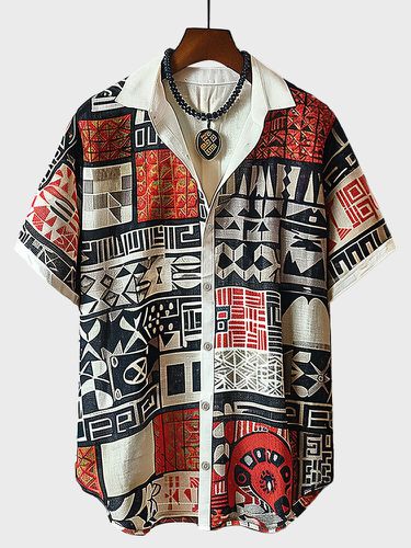 Chemises décontractées à manches courtes à motif ethnique géométriques - Newchic - Modalova