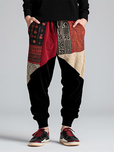 Pantalon ample à taille avec cordon de serrages, motif tribal ethnique, patchwork - ChArmkpR - Modalova