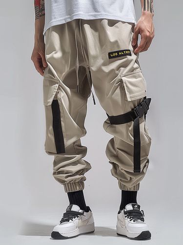 Pantalon ample à poche cargo solides avec cordon de serrage à la taille - Newchic - Modalova