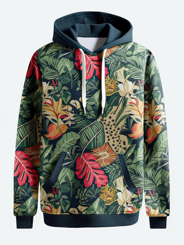 Sweats à capuche de vacances avec poche kangourou et imprimé plantes tropicaless - ChArmkpR - Modalova