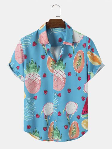 Chemises à manches courtes de vacances à revers à imprimé de fruits aquarelles - ChArmkpR - Modalova