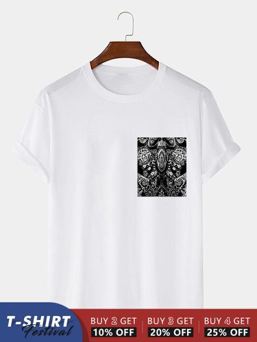 T-shirts à manches courtes et col ronds avec imprimé cachemire ethnique - Newchic - Modalova