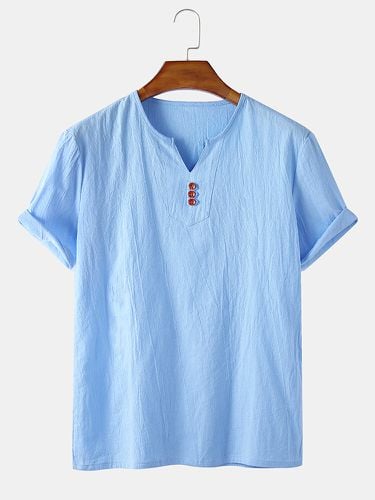 Mens Chainese Style Casual Button V Neck Short Sleeve T-shirt - ChArmkpR - Modalova