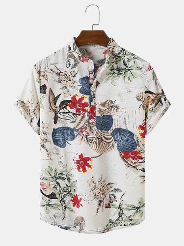Chemise Henley à manches courtes en coton avec imprimé plantes tropicales - Newchic - Modalova