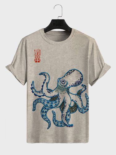 T-shirts décontractés à manches courtes et col rond imprimé poulpes - Newchic - Modalova
