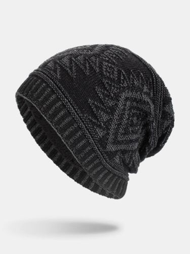S laine motif diamant extérieur garder au chaud bonnet sans bord bonnet en laine tricoté - Newchic - Modalova