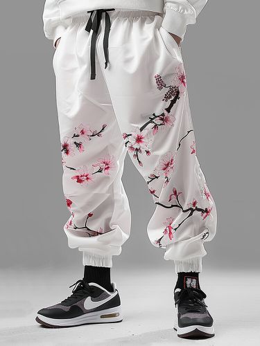 Pantalon à poignets élastiques amples à la taille avec cordon de serrage à imprimé floral japonaiss - Newchic - Modalova