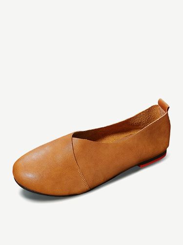 Mocassins Vintage Casual Couleur Pure Chaussures Plates à Enfiler Pointure Large - Lostisy - Modalova
