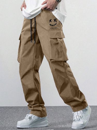 Pantalon cargo ample imprimé sourire à la taille avec cordon de serrages - Newchic - Modalova