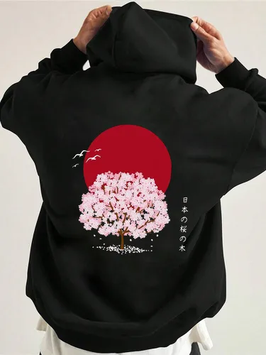 Sweat à capuche ample à manches longuess, imprimé de fleurs de cerisier japonais - ChArmkpR - Modalova