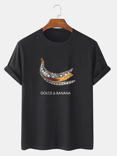 T-shirt à manches courtes et col rond à imprimé banane et diamant - Newchic - Modalova