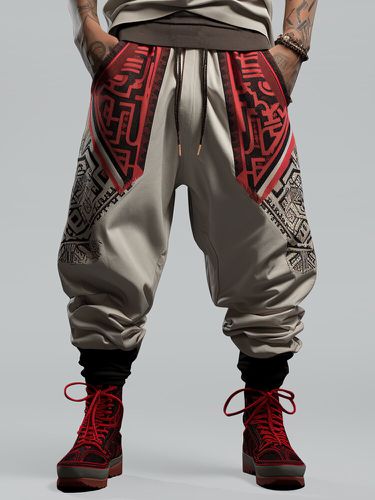 Pantalon à taille ample avec cordon de serrages, imprimé ethnique Tribal, Patchwork, hiver - Newchic - Modalova