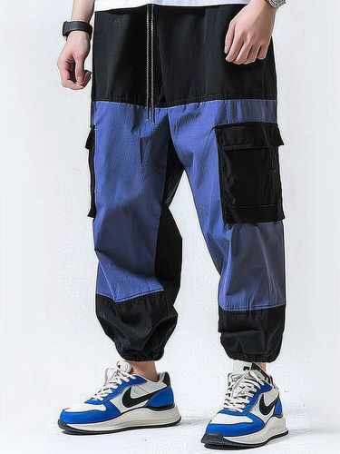 Pantalon cargo à taille avec cordon de serrage et patchwork de blocs de couleurss - Newchic - Modalova