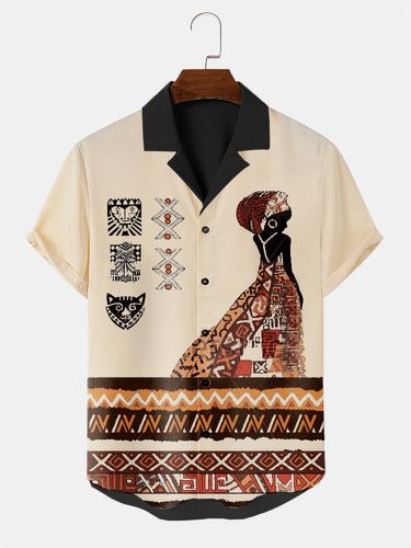 Chemises à col à revers avec bouton en patchwork de dessin animé ethniques - ChArmkpR - Modalova