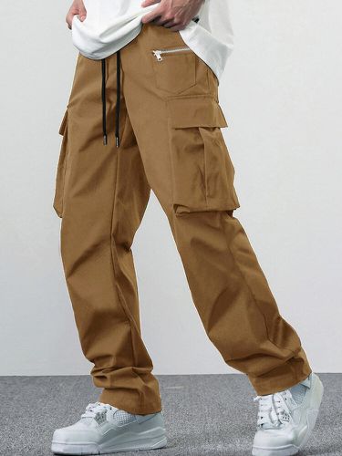 Pantalon cargo dÃ©contractÃ© Ã  poches multipless, couleur unie, cordon de serrage Ã  la taille - Newchic - Modalova