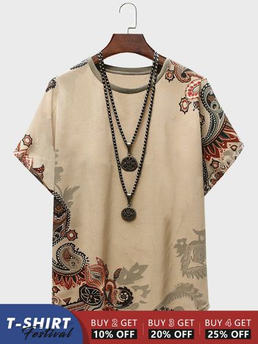 T-shirts à manches courtes et col rond à imprimé floral ethniques - Newchic - Modalova