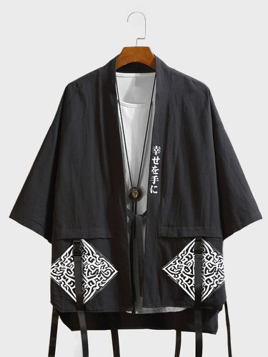 Kimono à manches mi-longues ouvert sur le devant à imprimé géométrique japonaiss - Newchic - Modalova