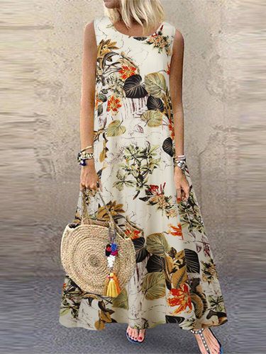 Floral Print Sleeveless Plus Size Vintage Dress - ZANZEA - Modalova